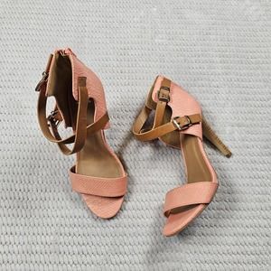 Delicious Heels Womens 7.5 Coral & Brown Ankle Strap